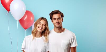 ai généré garçon et fille avec des ballons photo