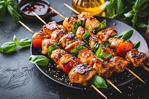 ai généré poulet brochettes avec teriyaki sauce. génératif ai photo