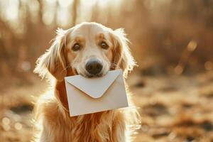 ai généré chien en portant une lettre dans ses bouche. génératif ai photo