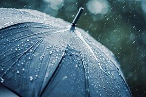 ai généré fermer sur transparent parapluie dans lourd pluie. génératif ai photo