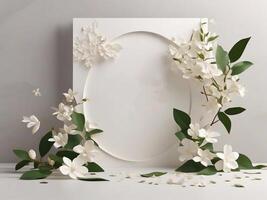 ai généré mariage Cadre avec feuilles et fleurs adapté pour maquette logo ou copie espace photo