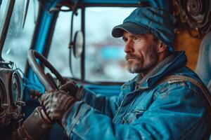 ai généré une professionnel longue portée un camion conducteur. cargaison livraison photo