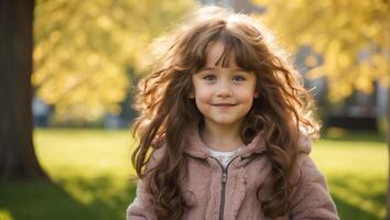 ai généré peu fille souriant portrait sur le rue photo