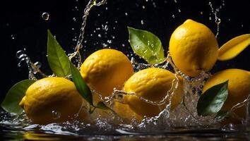 ai généré Frais mûr citrons, l'eau gouttes, éclaboussure photo