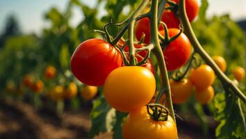 ai généré Frais mûr tomate sur le ferme photo