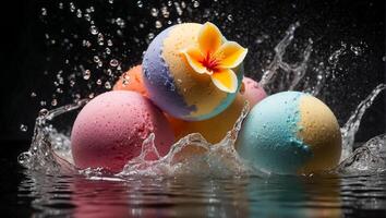 ai généré magnifique coloré une baignoire bombes photo