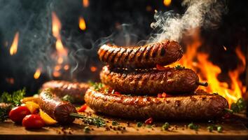 ai généré frit, saucisses, feu, photo