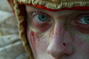 ai généré fermer de le de clown sérieux visage photo