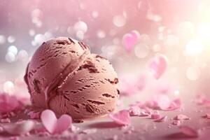 ai généré des balles de rose la glace crème couvert avec Chocolat. fraise saveur photo