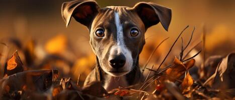 ai généré élégant whippet dans luxuriant herbe. photo