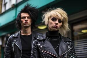 ai généré portrait de deux élégant punks. rétro la photographie photo