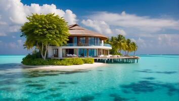 ai généré magnifique villa sur un île dans le Maldives photo
