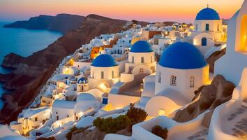 ai généré magnifique oia ville dans Grèce Contexte photo