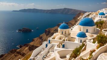 ai généré magnifique oia ville dans Grèce Contexte photo