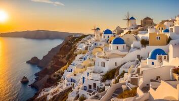 ai généré magnifique oia ville dans Grèce Contexte photo