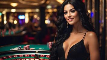 ai généré magnifique fille dans une casino photo