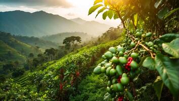 ai généré café maturité sur une plantation photo