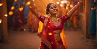 ai généré magnifique Indien fille dansant photo