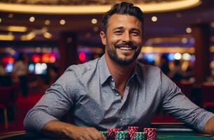 ai généré content homme en jouant dans une casino photo