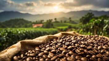 ai généré café récolte sur plantation photo