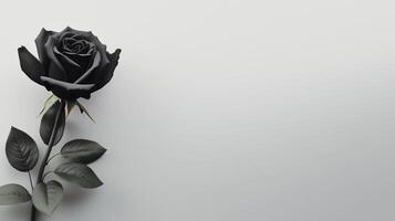 ai généré minimaliste la sympathie condoléances carte. noir Rose sur une en sourdine gris Contexte. funéraire concept. copie espace photo