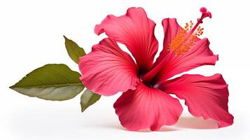 ai généré hibiscus fleur proche en haut la photographie. blanc Contexte photo