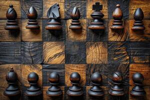 ai généré élégant marron échecs pièces sont mensonge sur le échiquier. conception travail photo