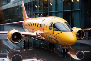 ai généré une grand passager avion sur un aéroport piste photo