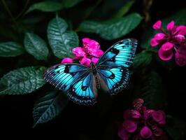 ai généré une grand coloré papillon séance sur feuilles, une magnifique insecte dans ses Naturel habitat photo