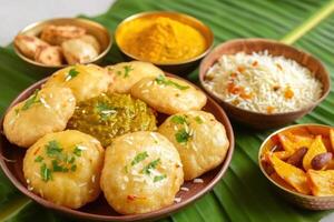 ai généré délicieux traditionnel nourriture célèbre sur hindou Nouveau année gudipadwa festival, gudi padwa bonbons et cuisine image photo