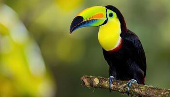 ai généré coloré Quille facturé toucan perché dans ses Naturel habitat, bébé animaux image photo