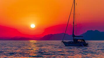 ai généré voilier ancré à mer pendant une Stupéfiant le coucher du soleil ai généré photo