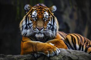 ai généré tigre avec richement détaillé fourrure, mettant en valeur le complexe modèle de rayures ai généré photo