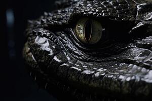 ai généré crocodile portrait sur noir Contexte photo