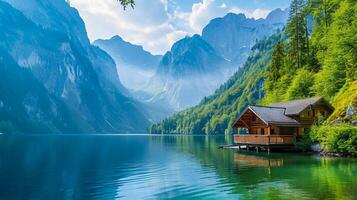 ai généré photo magnifique de rural paysage par le Lac ai généré