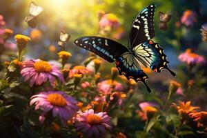 ai généré papillon jardin rempli avec divers coloré espèce photo