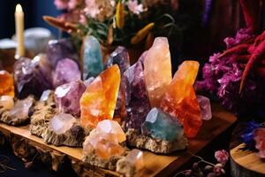 ai généré pierres précieuses palo santo et floral liasses pour spirituel entraine toi et guérison. photo