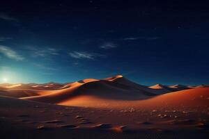 ai généré nuit dans le désert le sable dunes photo