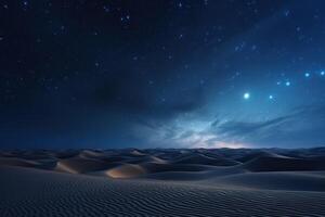 ai généré scénique vue de sablonneux désert en dessous de étoilé ciel dans nuit photo