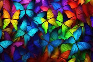 ai généré multicolore papillon motifs sur texturé Contexte photo