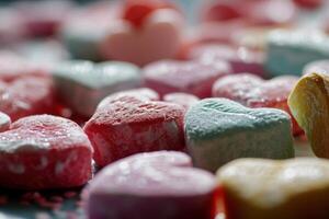 ai généré valentines bonbons cœurs avec messages. photo