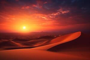 ai généré le coucher du soleil plus de le le sable dunes Sahara désert Maroc Afrique photo