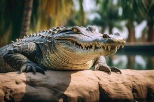 ai généré Dubai crocodile parc vitrines haute qualité Photos. photo