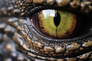 ai généré fermer de alligator et crocodile yeux. photo