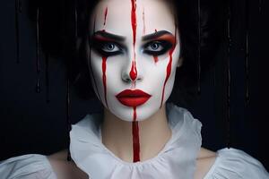 mal pitre avec terrifiant maquillage pour Halloween costume photo