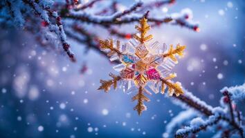 ai généré beau, flocon de neige, fermer, photo