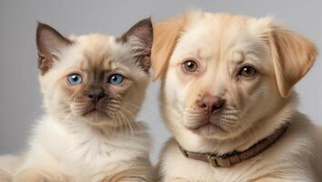 ai généré mignonne chiot et chaton photo