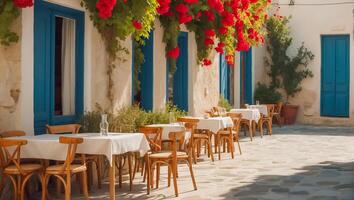 ai généré été café sur le rue dans Grèce photo
