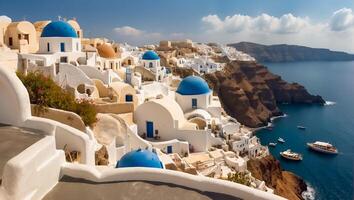 ai généré magnifique oia ville dans Grèce Contexte photo