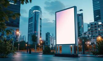 ai généré Vide rue panneau d'affichage sur ville rue. moquer en haut de verticale La publicité supporter dans le rue photo